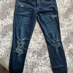 American Eagle Outfitters Dark Blue Distressed Skinny Jeans